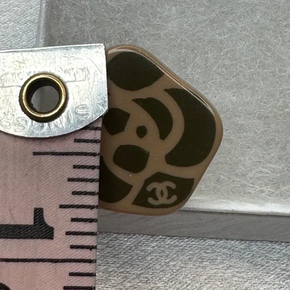 CHANEL Olive Green and Beige Camellia Earrings